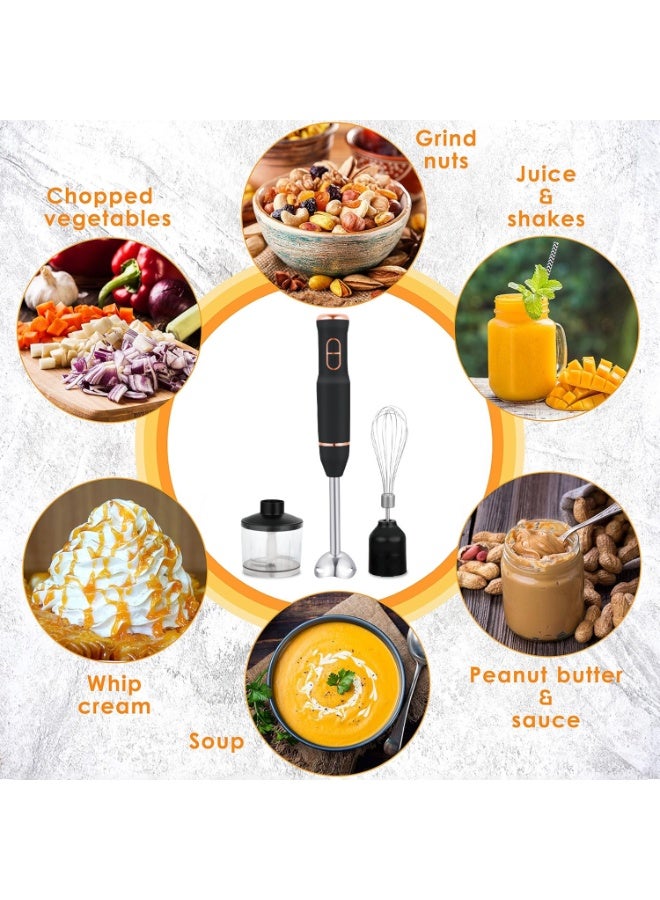 4 in 1 Electric Hand Blender Set, 400W Immersion Hand Blender with Whisk and Chopper, Stainless Steel Shaft and Blades, 2-Speed Handheld Mixer with Ergonomic Grip, Black - view 2